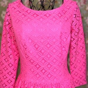 Lilly Pulitzer Hot Pink Lace Dress Size 2 | Bright Pink Fit Flare